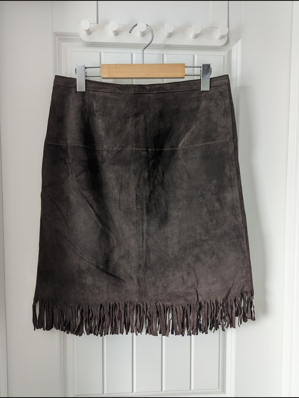 Fringe Suede Western Boho Mini Skirt Dark Brown Size 10